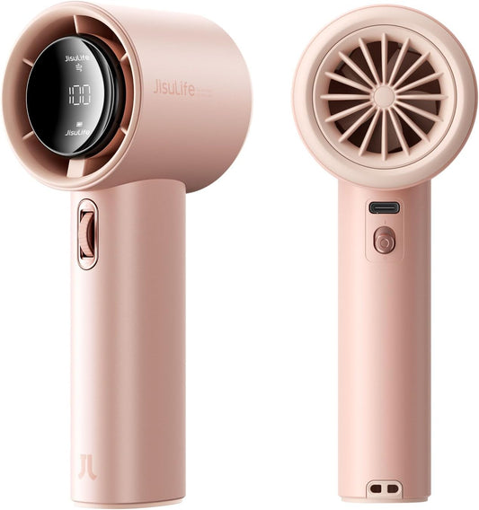 JISULIFE Portable Handheld Fan, Speed(1-100) Adjustable Turbo Mini and 3600mAh Battery Rechargeable Personal Fan, Digital Display, Gifts for Women Men Travel/Camping/Outdoor-Pink