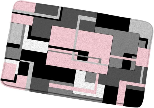 Geometric Bath Mat Black White and Gray Abstract Minimalist Line Geometry Mid Century Bathroom Rugs Shower Mat Bedroom Kitchen Carpet 24x47 Inch
