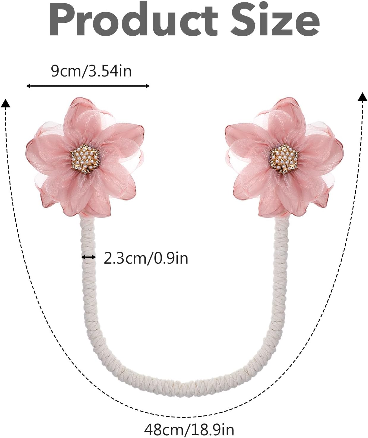 2PCS Pink Flower Curtain Holdback No Drill Premium Fabric | Flower Curtain Tiebacks for Drapes, Premium Fabric Decorative Curtains Tie Backs for Home Living Room Bedroom Nursery