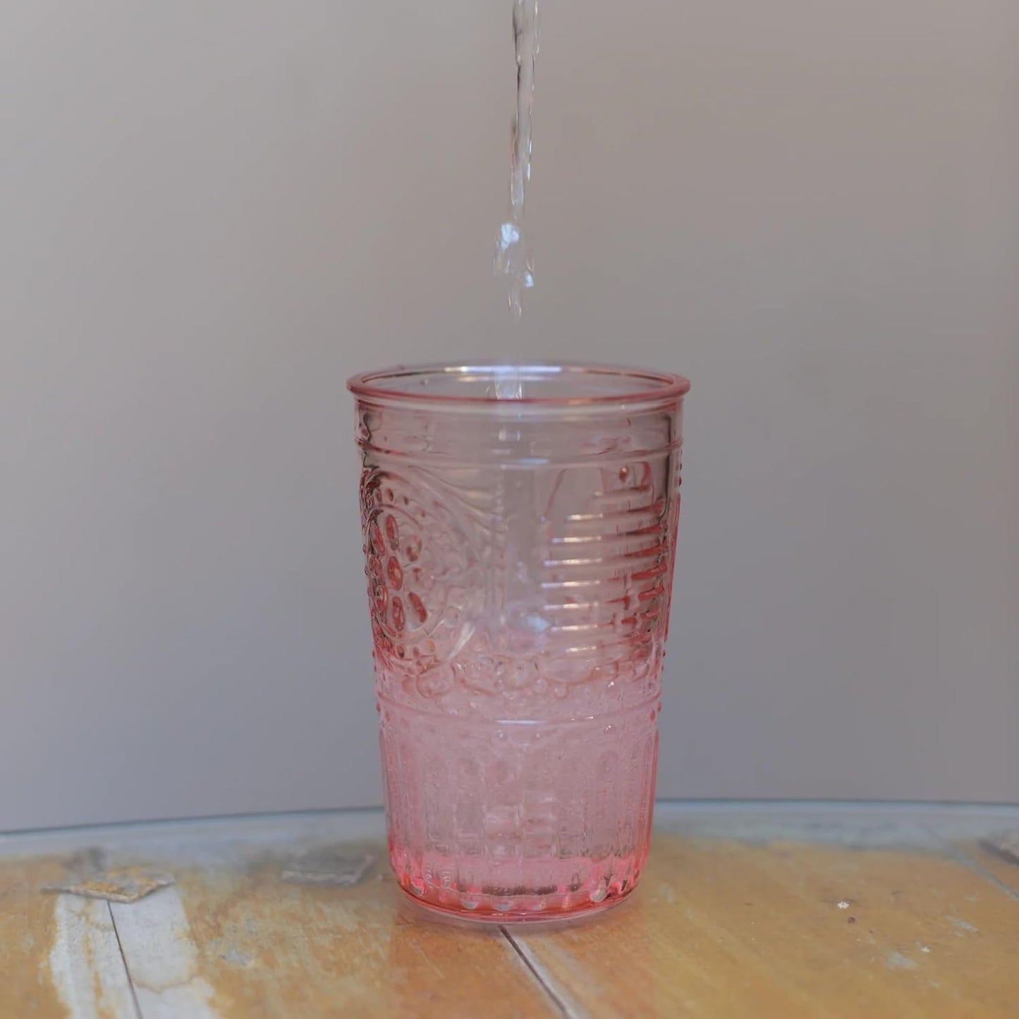 Bormioli Rocco Romantic Set Of 4 Tumbler Glasses, 11.5 Oz. Colored Crystal Glass, Cotton Candy Pink, Made In Italy.