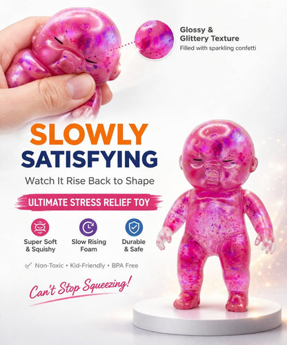 Baby Squishy Glitter Slow Rising Pink, Squishy Babies Sensory Fidget for Stress Relief, Soft Cute Squeeze, Desk Decor & Gift
