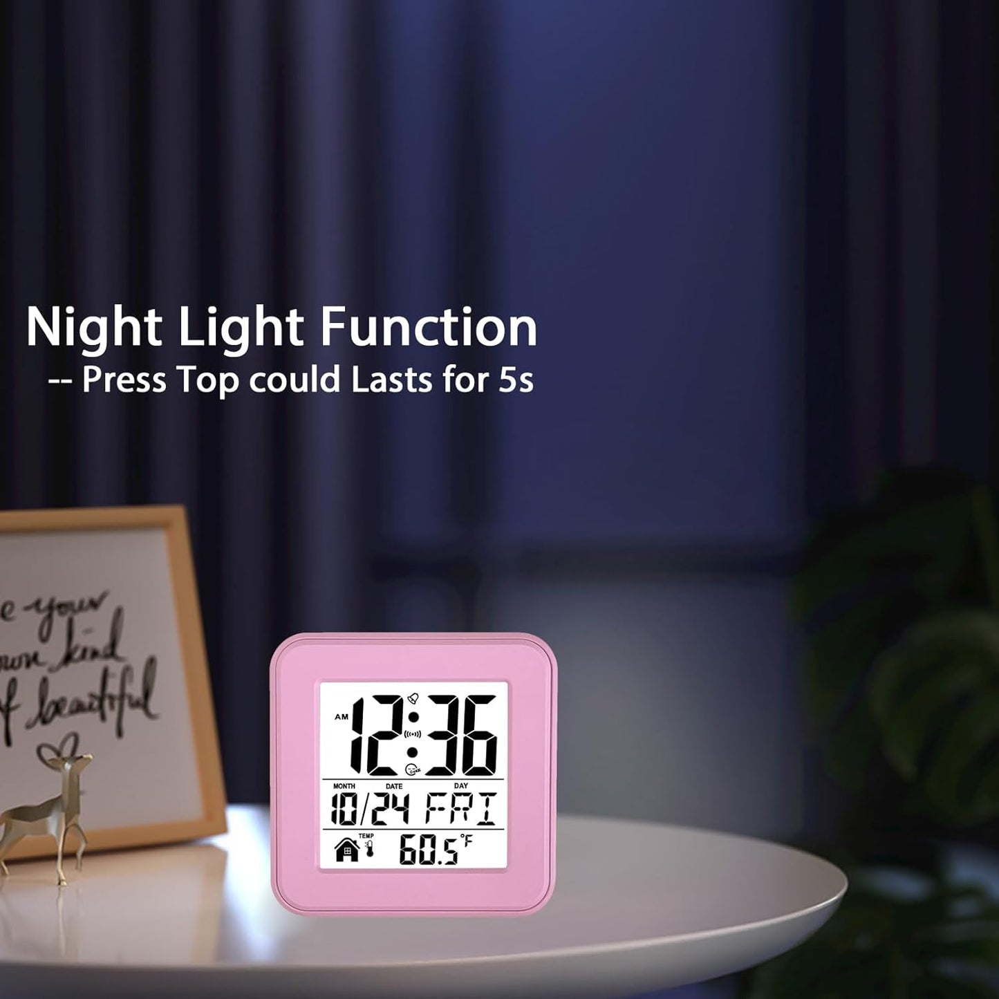 jomparis Small Digital Alarm Clock Battery Operated with Backlight Countdown for Bedroom Kids Room-Pink