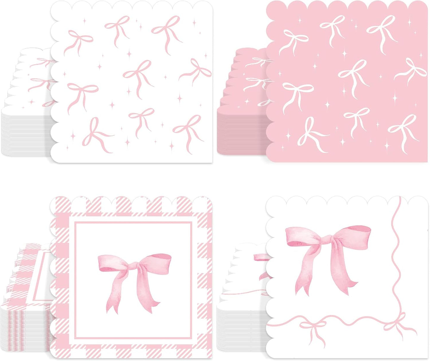 60 Pcs Pink Bow Napkins Birthday Party Decorations Bows Theme Bachelorette Party Supplies Pink Bow Hand Towel Dinner Napkins Parties Decor for Girl Bridal Engagement Baby Shower Tea Ribbon Favors