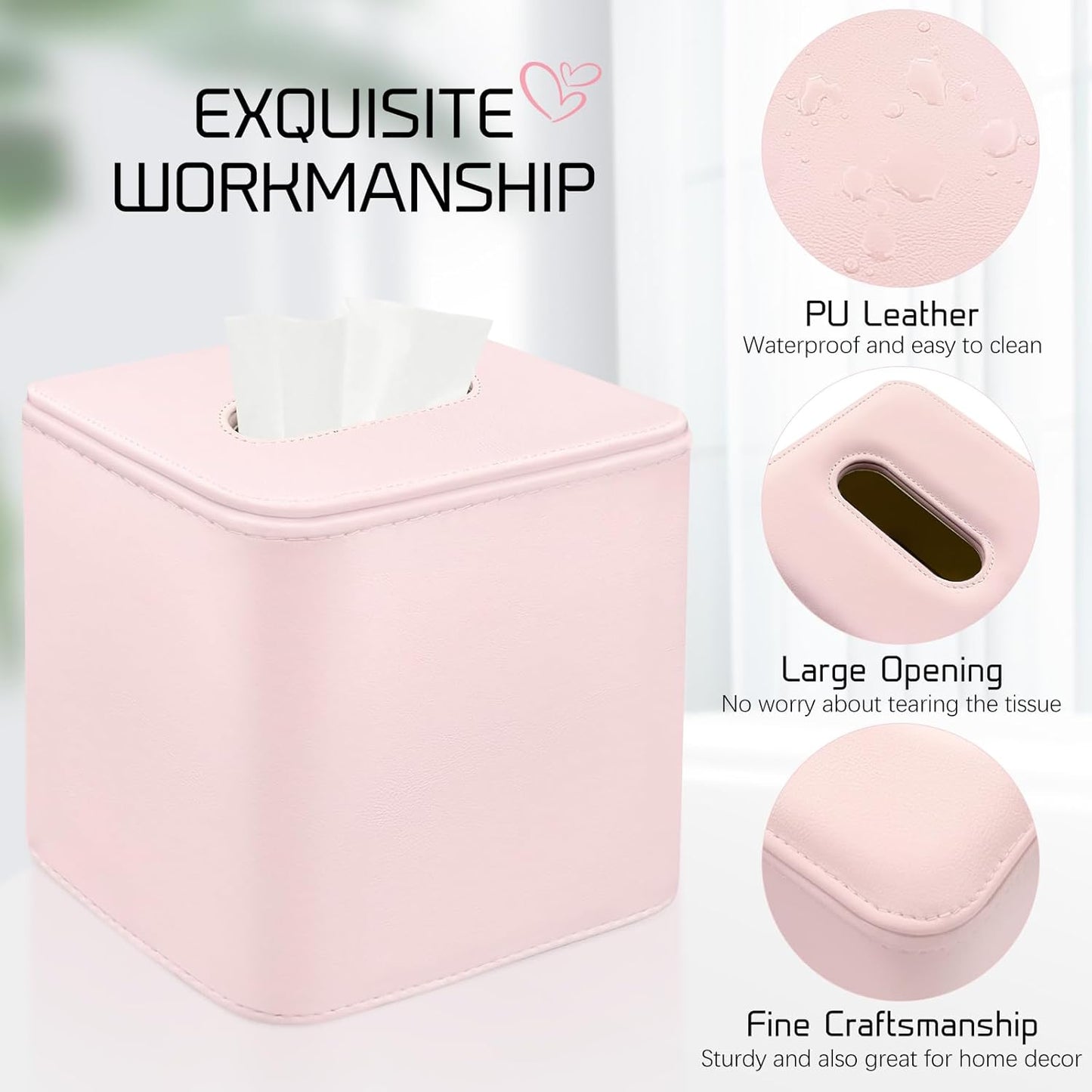 Tissue Box Holder Square PU Leather Stylish Facial Tissue Box with Magnetic Closure Decorative Cube Tissue Box Cover for Bathroom Vanity Office