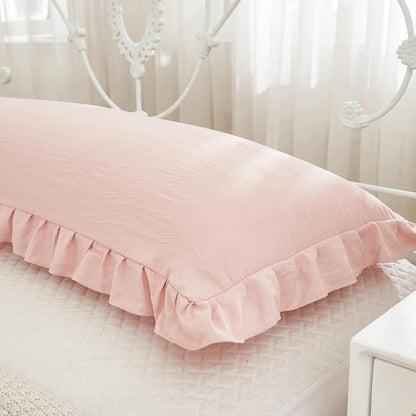 Pink Body Pillow Cover 20x54inches Long Pillowcase Ruffled Pillowcases Shabby Chic Ruffled Fringe Decor Body Ruffled Pillow Sham Cute Pillowcase (1 Body, Pink)