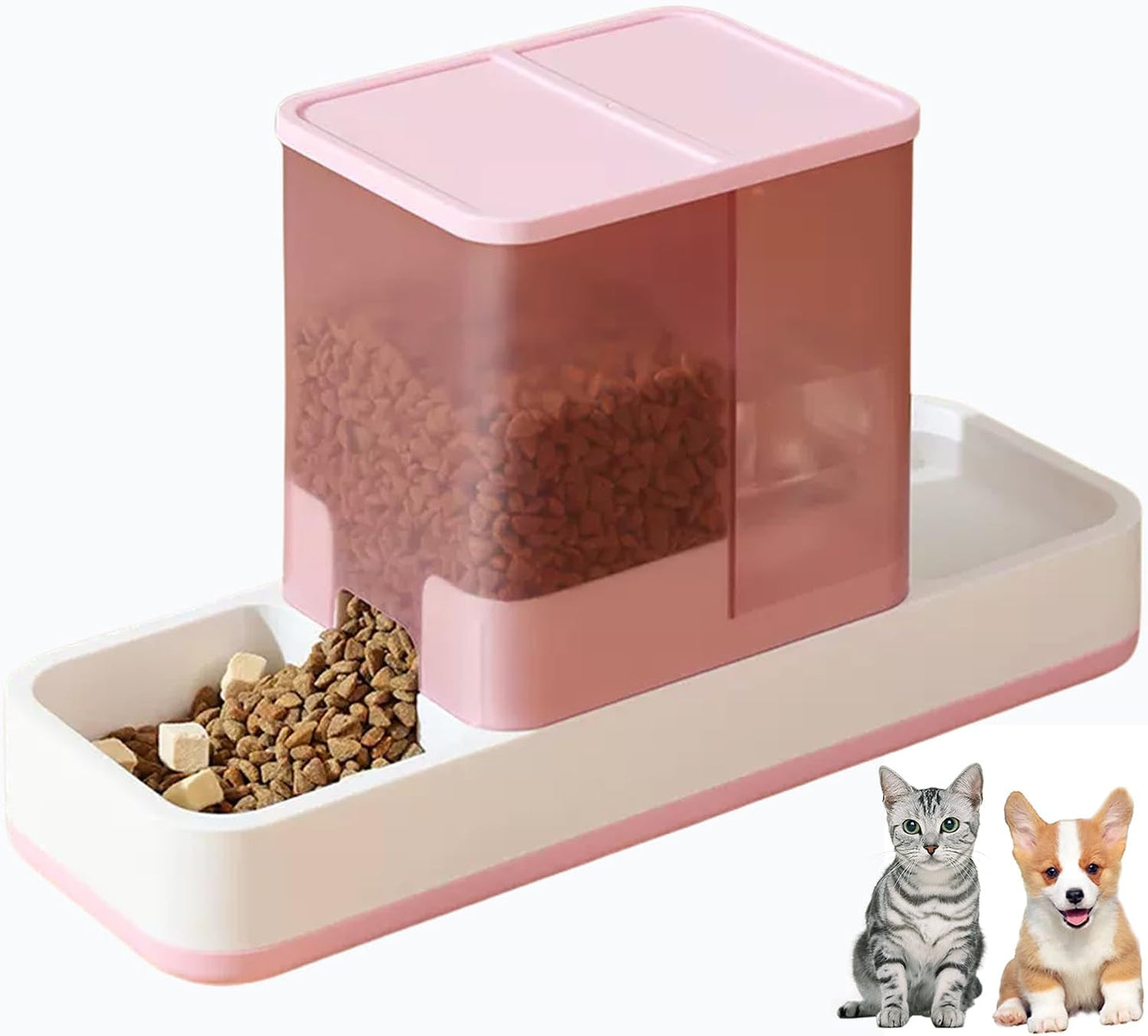 Tfwadmx Automatic Cat Food and Water Dispenser Gravity Dog Feeder Auto Cat Feeder 2 in 1 Pet Food Dispenser for Cats Small Dogs(Pink)
