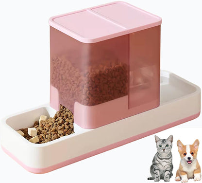 Tfwadmx Automatic Cat Food and Water Dispenser Gravity Dog Feeder Auto Cat Feeder 2 in 1 Pet Food Dispenser for Cats Small Dogs(Pink)