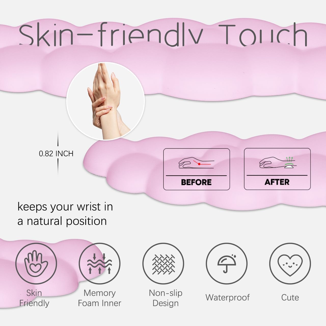 Cloud Wrist Rest Keyboard Palm Rest with Non-Slip Base for Computer Gaming Wrist Rest, YAMJUG Cloud Arm Rest Keyboard Wrist Pad Purplish Pink