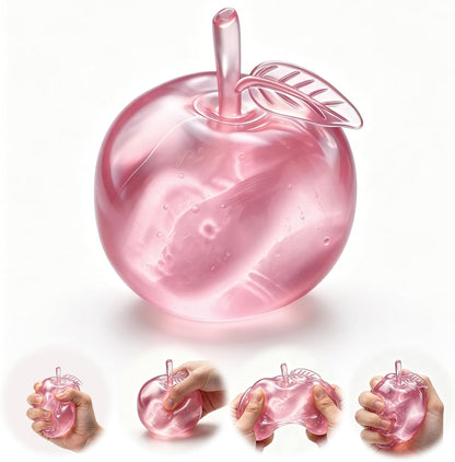 Stress Relief Toy, Apple Squishy, Squishy Apple Slow Rising Fruit Squishies, Clear Cute Fruit Stress Ball for Adults, Cute Funny Desk Decor (Pink)