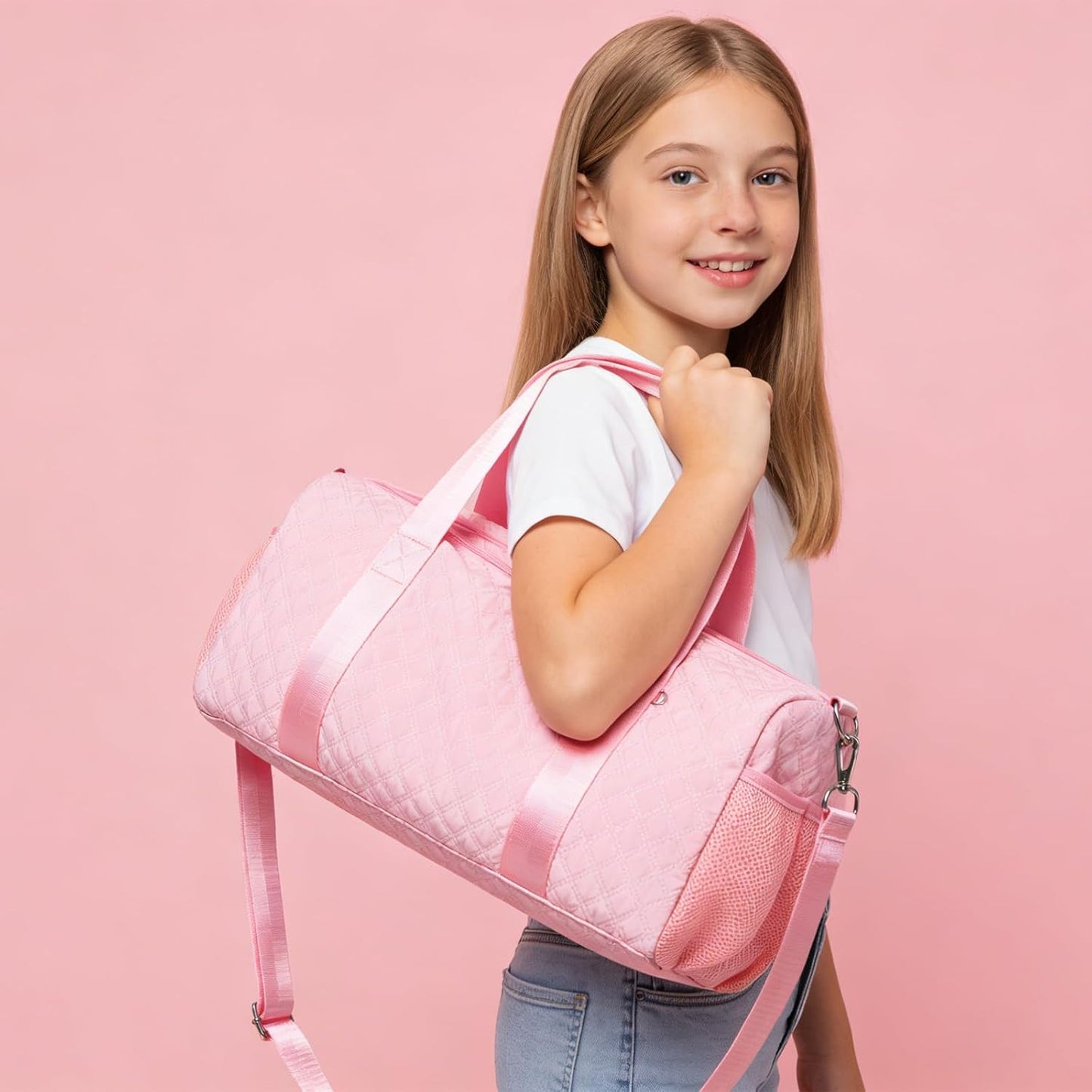 Pink Ballet Bags for Girls, Dance Duffle Bags with Wet & Shoe Compartments for Women, Overnight Travel Bags with Trolley Sleeve for Party Sleepover Bags