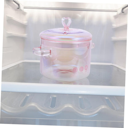 Pink Glass Saucepan with Cover,50oz/ 1500ml Double-handle Stew Pot with Lid Heat-resistant Glass Soup Pot for Home Cooking
