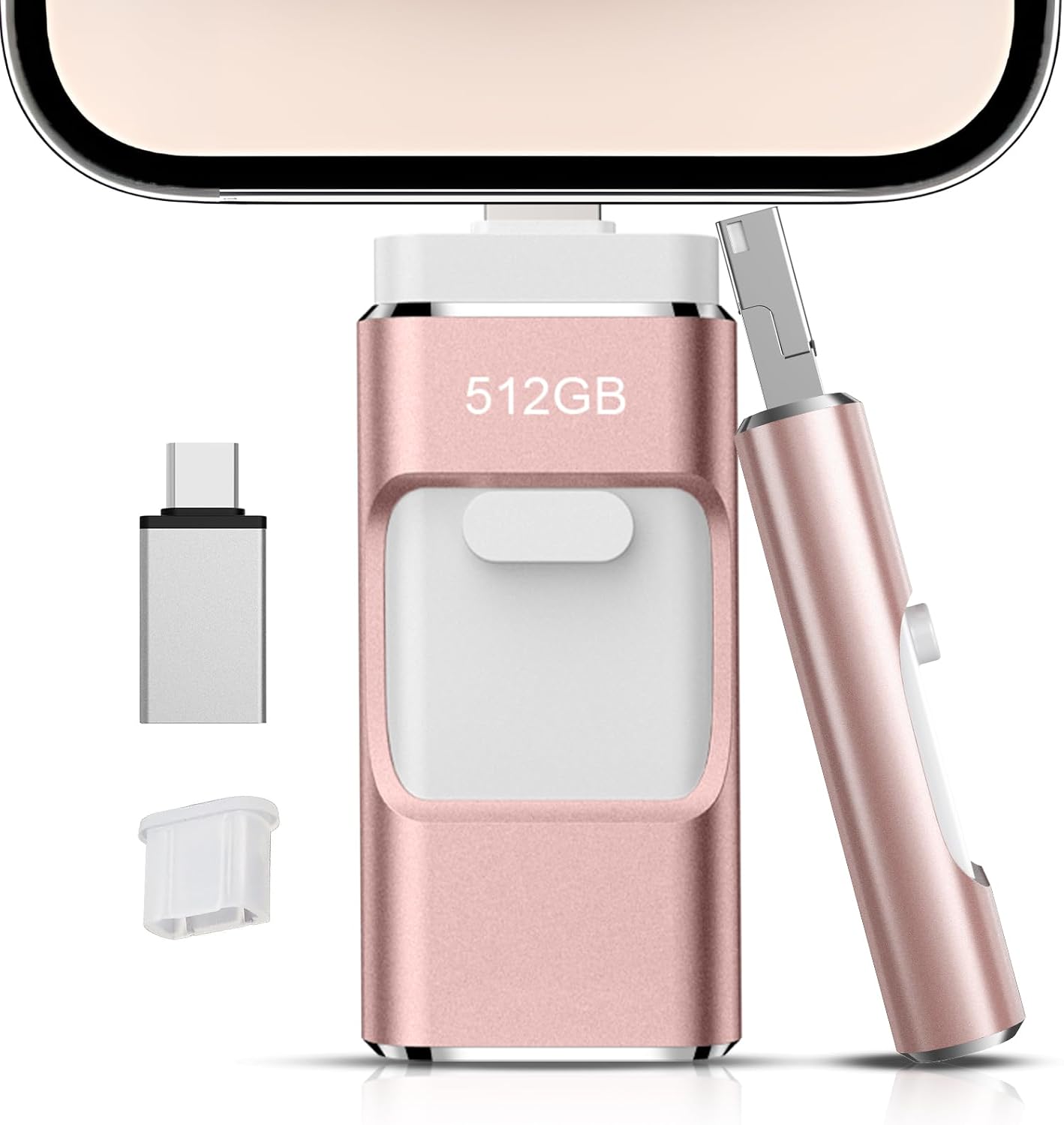 512GB Flash Drive[No App Required] Intended for Phone Tablet Androidphone and Computers, 4 in 1 Photo Stick for Phone Memory Storage Easily Backup Photos Videos（Pink）