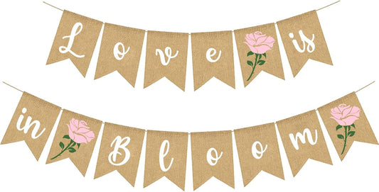 Love Is In Bloom Banner Floral Bridal Shower Decoration Flower Burlap Garlands Blooming Shower Supplies, pink