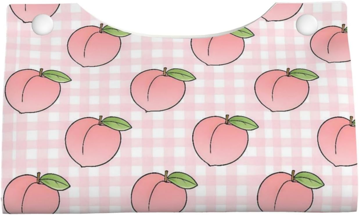 Fruit Peach Pinks Plaid Long Tissue Box Cover Paper Holder Home Decor 7.9'' x 4.9'' x 4.5''