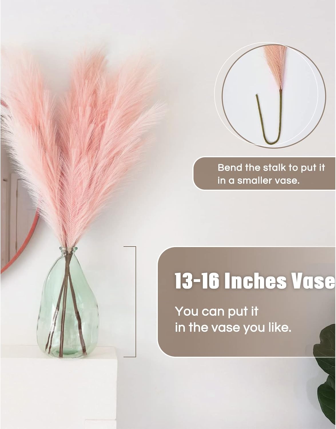 Decoroca Pampas Grass Set - 5 Pcs Faux-Pampas-Grass - 40''/3.3 Ft Tall Non-Shedding，Pink-Pampas-Grass for Home, Bedroom Table, Office, Boho Wedding and Events Decoration