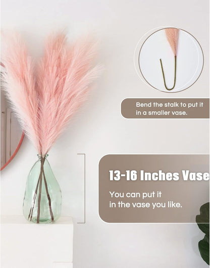 Decoroca Pampas Grass Set - 5 Pcs Faux-Pampas-Grass - 40''/3.3 Ft Tall Non-Shedding，Pink-Pampas-Grass for Home, Bedroom Table, Office, Boho Wedding and Events Decoration