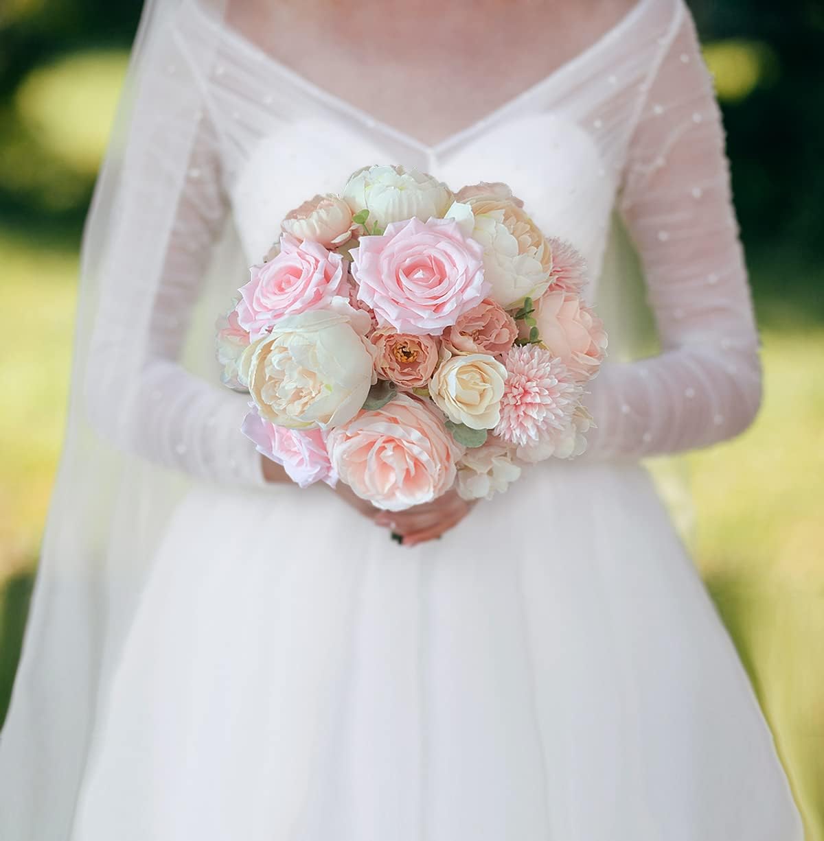 FACINOC Peonies Artificial Flowers Pink Silk Roses Bulk for DIY Wedding Bouquet Bridal Shower Decorations Fake Floral Arrangements Party Table Centerpieces Home Decor Indoor Blush Peach Box 20pcs