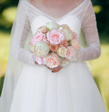 FACINOC Peonies Artificial Flowers Pink Silk Roses Bulk for DIY Wedding Bouquet Bridal Shower Decorations Fake Floral Arrangements Party Table Centerpieces Home Decor Indoor Blush Peach Box 20pcs