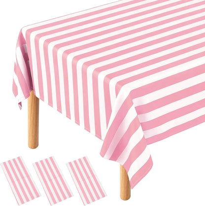 uxcell 3Packs Pink and White Striped Table Cloths 54 x 108 Inches Rectangle Plastic Tablecloth Waterproof Table Cover for Dining Birthday Party Kitchens Picnic