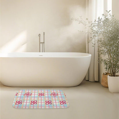 Washable Rug Pastel Checkerboard Pink Flowers Bows Holiday Bathroom Rugs Shower Mat Rubber Floor Mats for Home Traction Trap Water Non Slip Quick Drying Household Pet Floor Bathroom Decor 18 X 30in