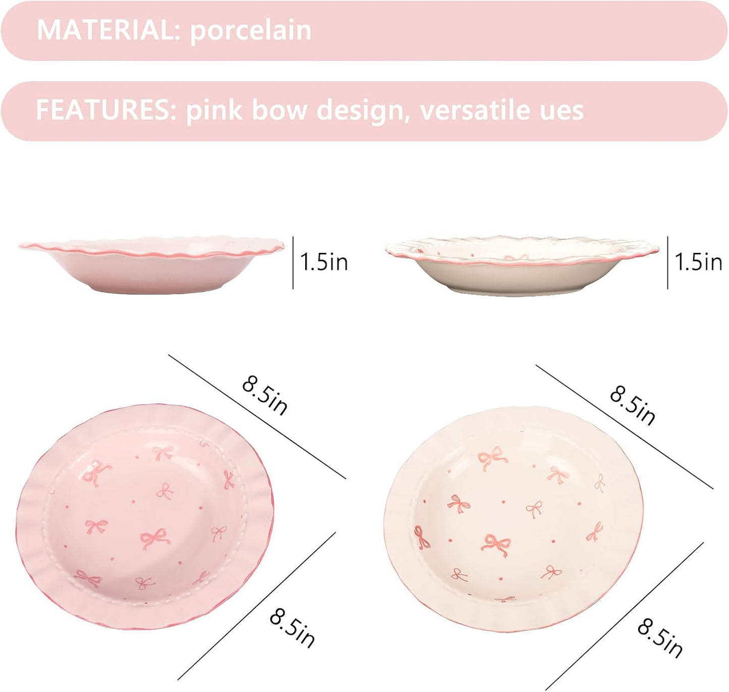 JarThenaAMCS 2 Pcs Pink Bow Ceramic Dish White Pink Bow Tie Dessert Plates Cute Coquette Salad Appetizer Plates for Holding Necklaces Earrings Bracelets Decorative Plate Home Restaurant Table Decor