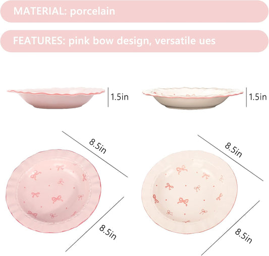 JarThenaAMCS 2 Pcs Pink Bow Ceramic Dish White Pink Bow Tie Dessert Plates Cute Coquette Salad Appetizer Plates for Holding Necklaces Earrings Bracelets Decorative Plate Home Restaurant Table Decor