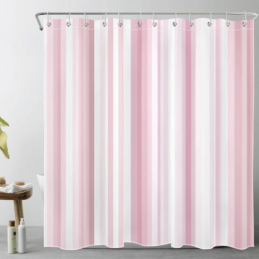 LB Aesthetic Pink Stripe Shower Curtain Sets with Rugs Abstract Geometric Pink and White Vertical Striped Fabric Shower Curtain with Hooks Modern Bathroom Curtains Shower Set, 70x70 inches