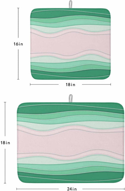 Dish Drying Mat 18 x 24 Inch, Green Stripes Absorbent Microfiber Coffee Mats for Kitchen Light Pink Ombre Simple Abstract Lines Quick Drying Dish Drainer Pad 1 Pack