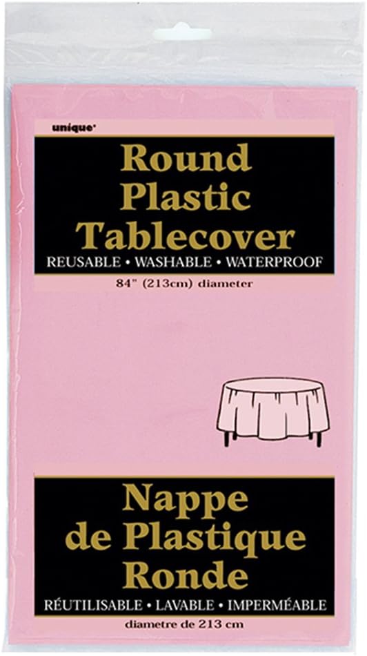 Round Plastic Tablecloth, 84", Light Pink