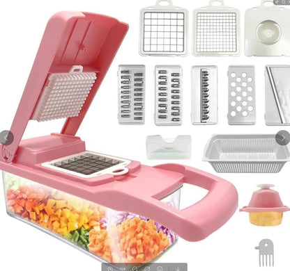 Vegetable Chopper Cutter Slicer Multifunctional Food Veggie Onion Potato Fruit Chopper Cutter Dicer with Container (Pink)