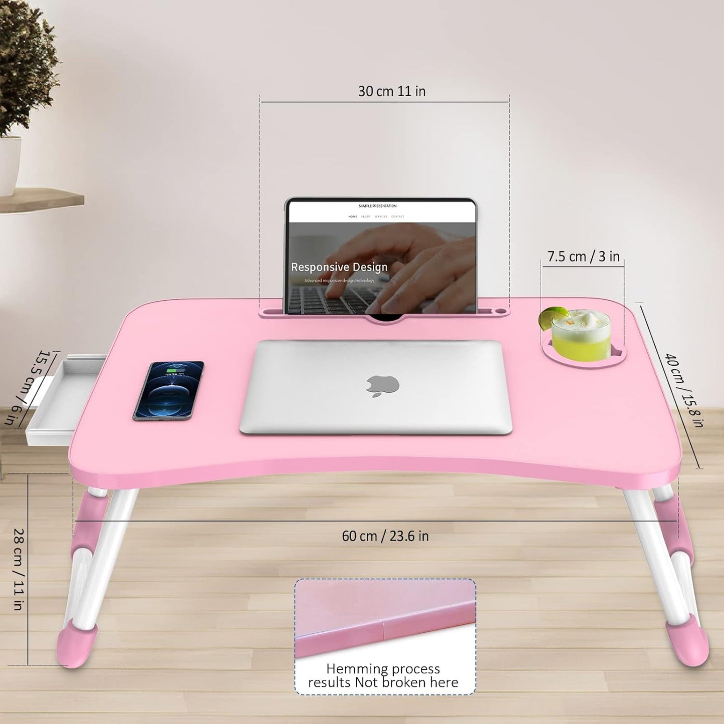 Zapuno Multi-Function Laptop Bed Table with Storage Drawer and Cup Holder, Lap Desk Stand Tray for Eating, Reading and Working