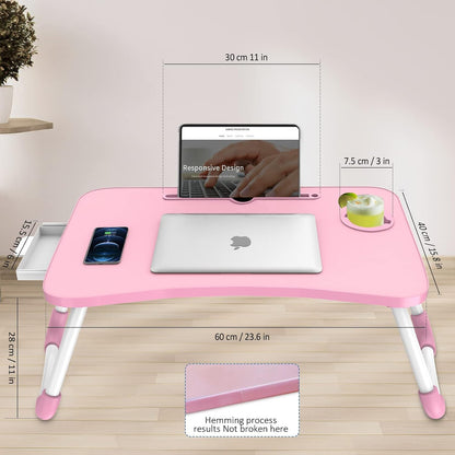 Zapuno Multi-Function Laptop Bed Table with Storage Drawer and Cup Holder, Lap Desk Stand Tray for Eating, Reading and Working
