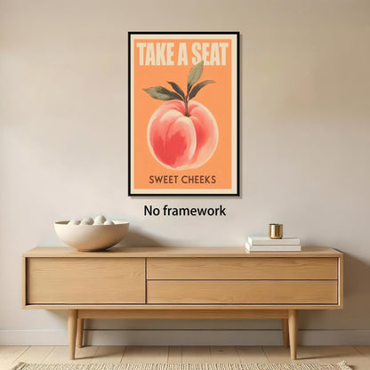 Take a Seat Sweet Cheeks Poster Funny Bathroom Wall Decor Peach Art Retro Sayings Pictures Canvas Print Trendy Fruit Painting Fun Bedroom Toilet Restroom Home Decor 8x12inch Unframed