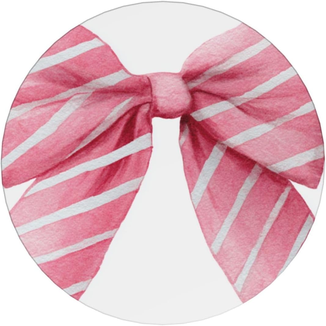 Light Pink Watercolor Bow with White Stripes Ceramic Coasters with Holder Set of 6 Coffee Cup Drink Coasters