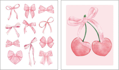 Qykwz 2 Pcs Coquette Pink Bow Diamond Painting Kits for Adults, Preppy Girly Ribbon Bow Cherry Diamond Art Kits, DIY Full Drill Gem Art Kit for Home Wall Decor, Coquette Room Decor,10x11.8 Inch