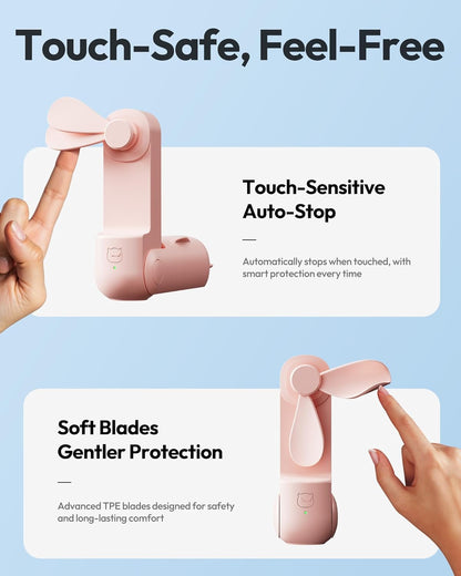 Gaiatop Portable Handheld Fan, 3 in 1 Mini Fan Handheld [17h Max Cooling], Foldable Personal Fans Pocket Design, USB Travel Fans Portable, Lash Trip Summer Essential Cute Gifts for Women Girl, Pink