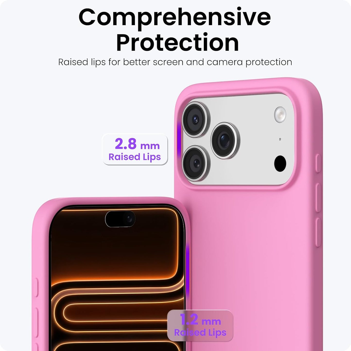 ORNARTO Compatible with iPhone 17 Pro Max Case 6.9", Slim Liquid Silicone 3 Layers Soft Gel Rubber Shockproof Protective Cover with Anti-Scratch Microfiber Lining-Peach Pink