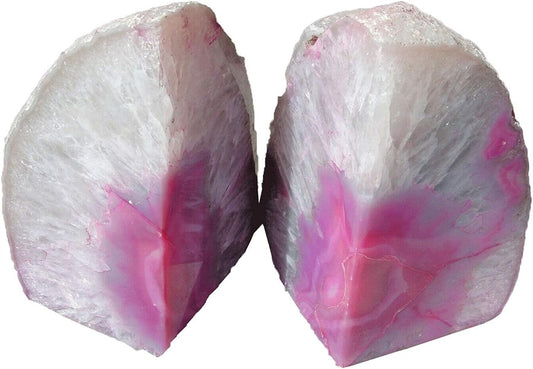 AMOYSTONE Pink Agate Bookends 1 Pair 2-3 Lbs Small Natural Crystal Book Stopper for Books CDs & DVDs