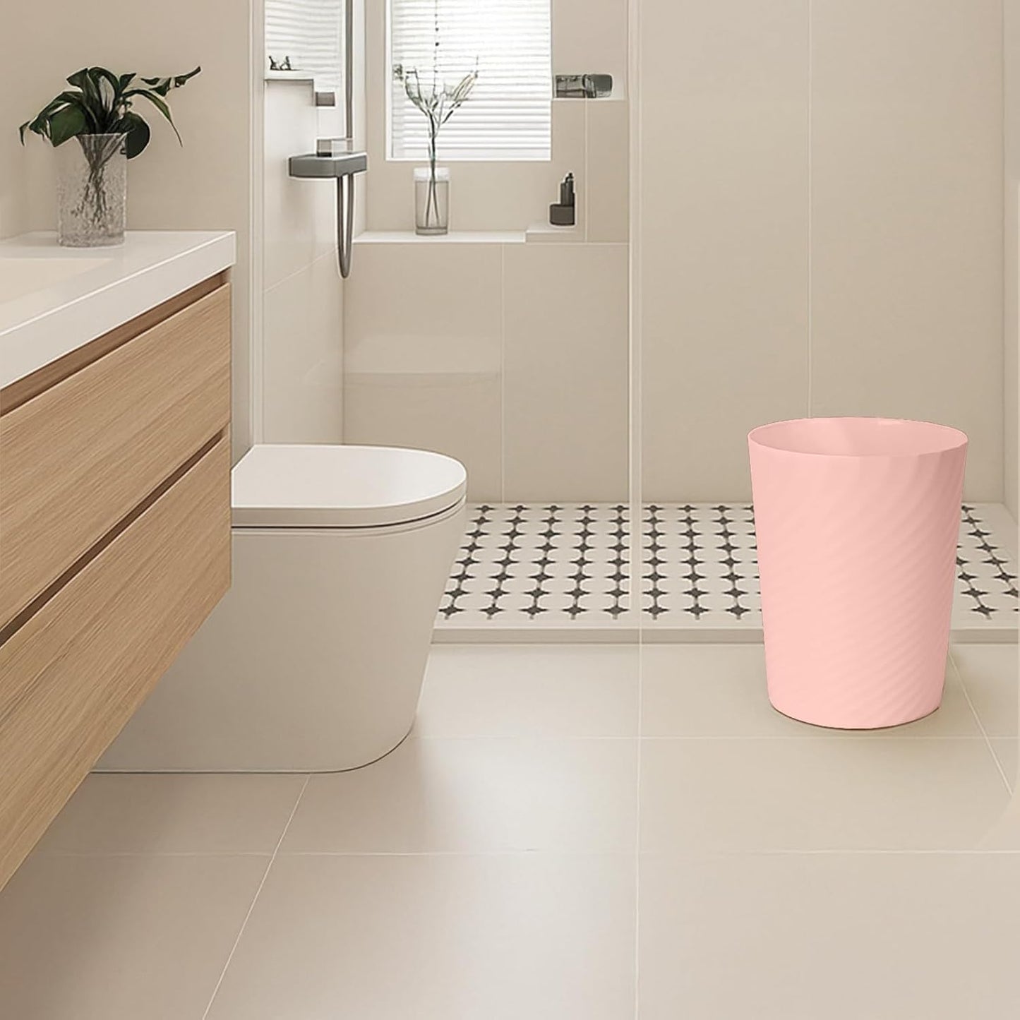 Small Plastic Trash Can - 1.8 Gallon - Pink - Wastebasket Garbage Can Container - Bathrooms, Laundry Room, Kitchens, Offices