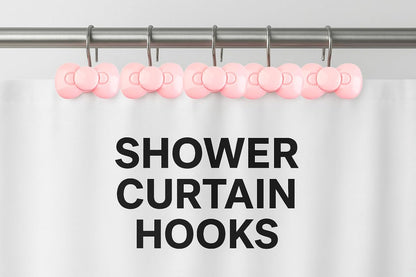 Pink Bow Shower Curtain Hooks Set of 12, Cute Resin Decorative Curtain Hooks for Bathroom, Easy to Install and Durable for Any Shower Curtain or Liner