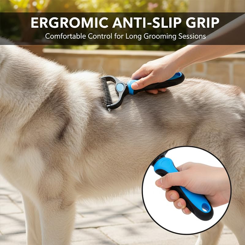 Pet Grooming Tool, Double Sided Deshedding Brush Dematting Rake, Stainless Steel Grooming Comb for Dogs & Cats, Undercoat Rake for Removing Loose Fur, Tangles and Knots (Pink-S, 1 Pack)