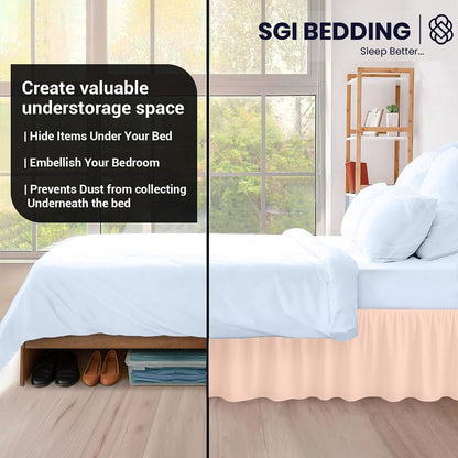 SGI bedding 15 Inch Drop Ruffled Bed Skirt Queen Size - Classic Gathered Styling, Platform Style Dust Ruffle with Secure Fit, Split Corners, Wrinkle-Resistant Microfiber - Peach