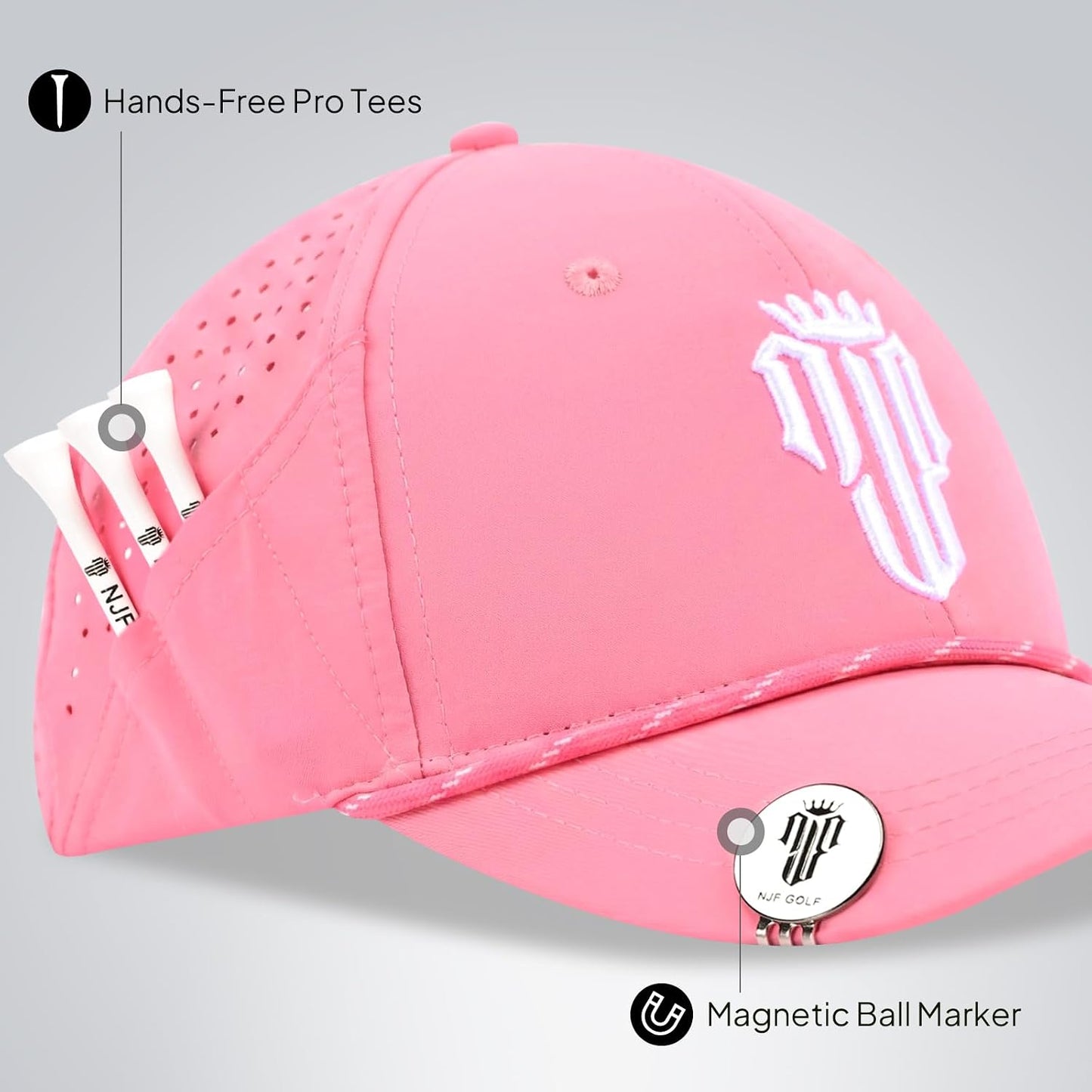 NJF Golf Hat for Women with Tee Holder & Magnetic Ball Marker | Adjustable High Ponytail Friendly Hat | UPF 50+ UV Sun Protection | Lightweight and Breathable Sports Cap