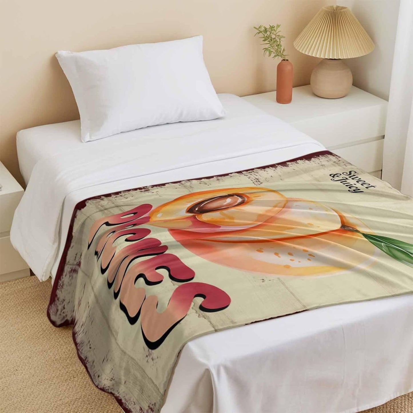 Cooling Blanket for Hot Sleepers, Pink Peaches Lightweight Breathable Summer Blanket, Vintage Farmhouse Botanical Fruit Leaves Double-Side Cool Throw Blankets for Sleeping Travel, 40"x60"