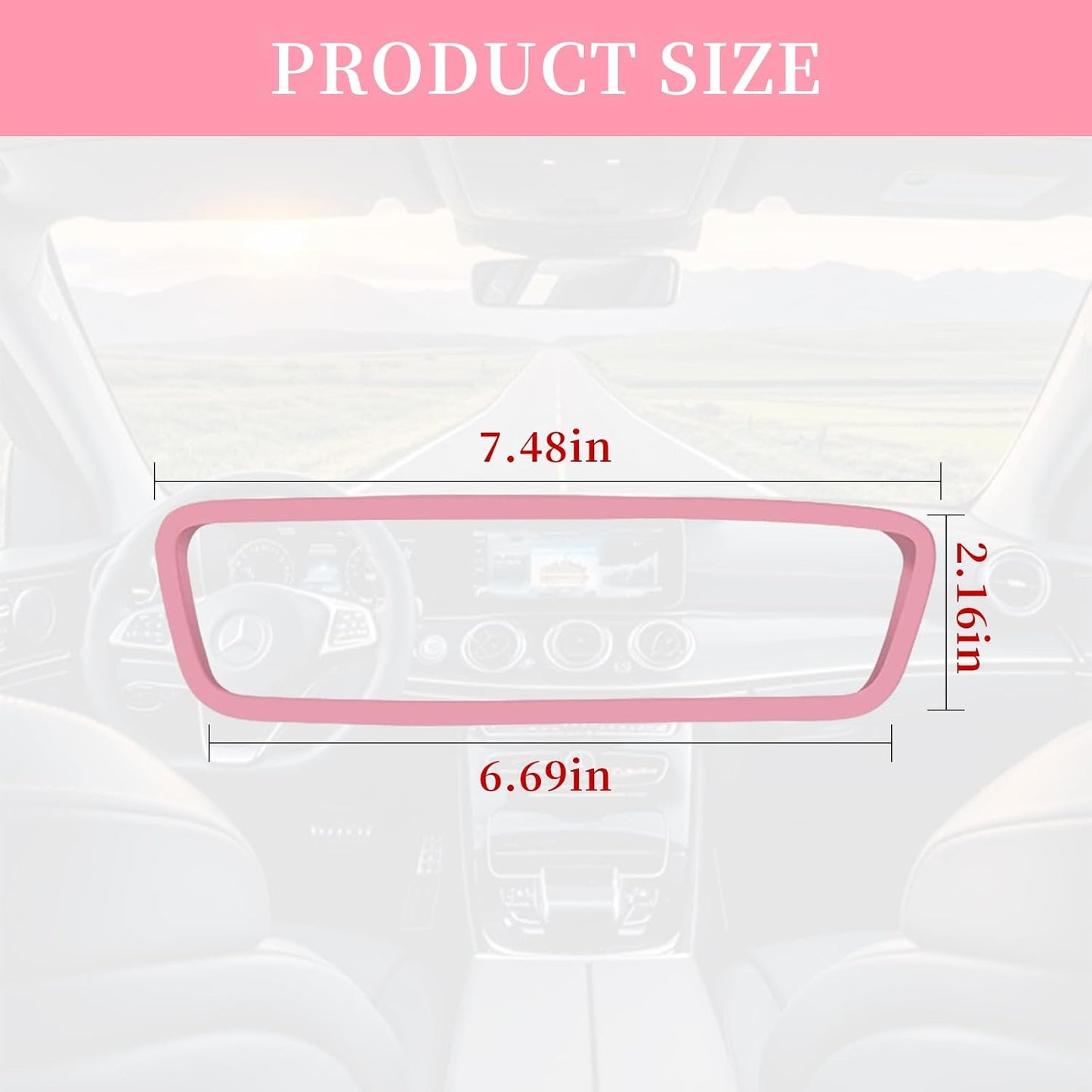 Car Rear View Mirror Protector Frame, Silicone Auto Rearview Edge Protection Cover Compatible with Model 3 Model Y, Interior Rear View Trim Frame Decoration, Car Accessories (Pink)