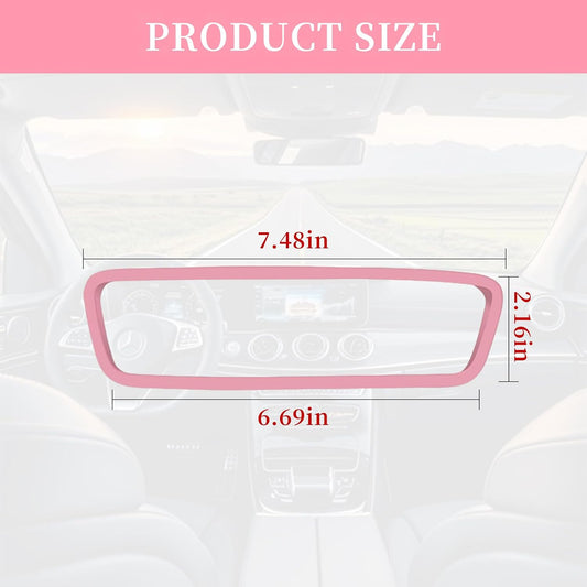 Car Rear View Mirror Protector Frame, Silicone Auto Rearview Edge Protection Cover Compatible with Model 3 Model Y, Interior Rear View Trim Frame Decoration, Car Accessories (Pink)