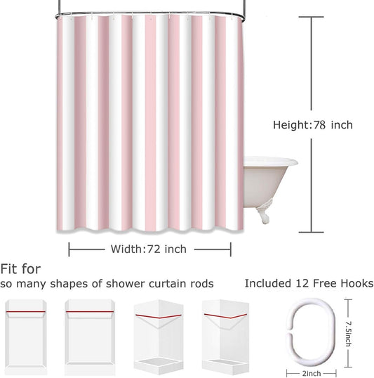 Emvency Shower Curtain Abstract Classic Pink and White Stripe Graphic Modern Waterproof Polyester Fabric 72 x 78 inches Set with Hooks
