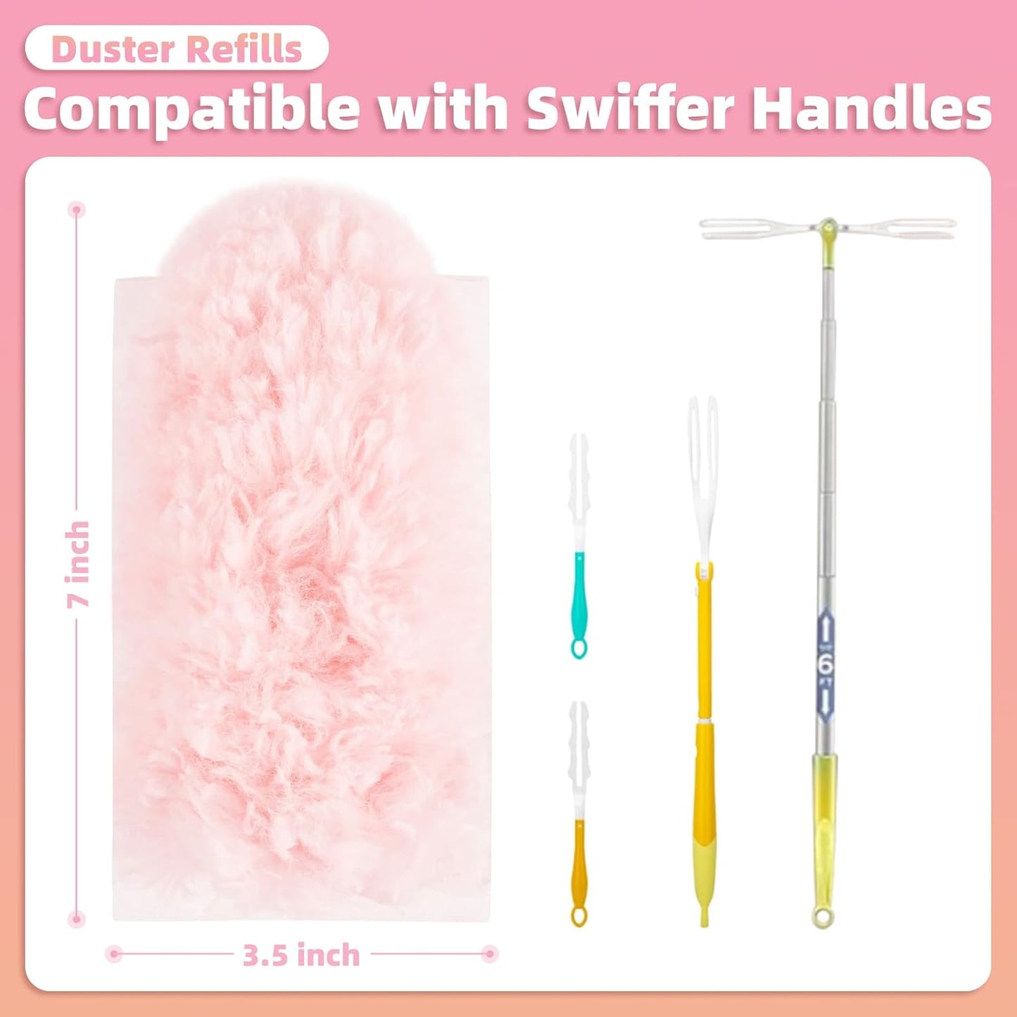 30 Count Pink Duster Refills Compatible with Swiffer Handle, 360° Multi-Surface Duster Refills with 1 Handle, 5X Microfibers Disposable Dusters for Home, Office Cleaning