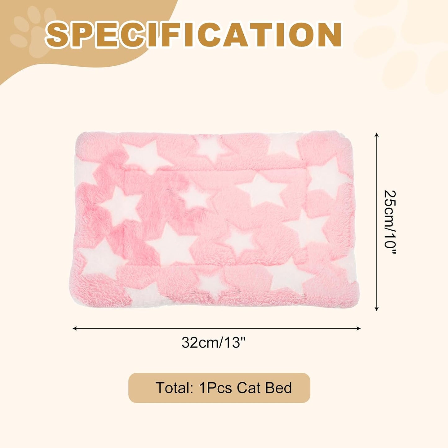 Dog Cat Bed Mat, Soft Coral Fleece Pet Cushion Pad with Cute Stars Print, Warm Washable Pet Bed 13x10 Inches, (Pink), Intended for Medium Small Dog Cat