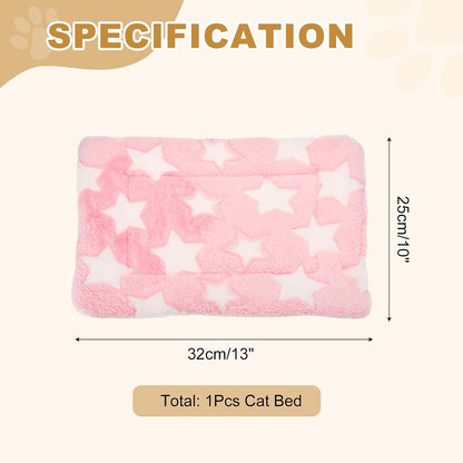 Dog Cat Bed Mat, Soft Coral Fleece Pet Cushion Pad with Cute Stars Print, Warm Washable Pet Bed 13x10 Inches, (Pink), Intended for Medium Small Dog Cat
